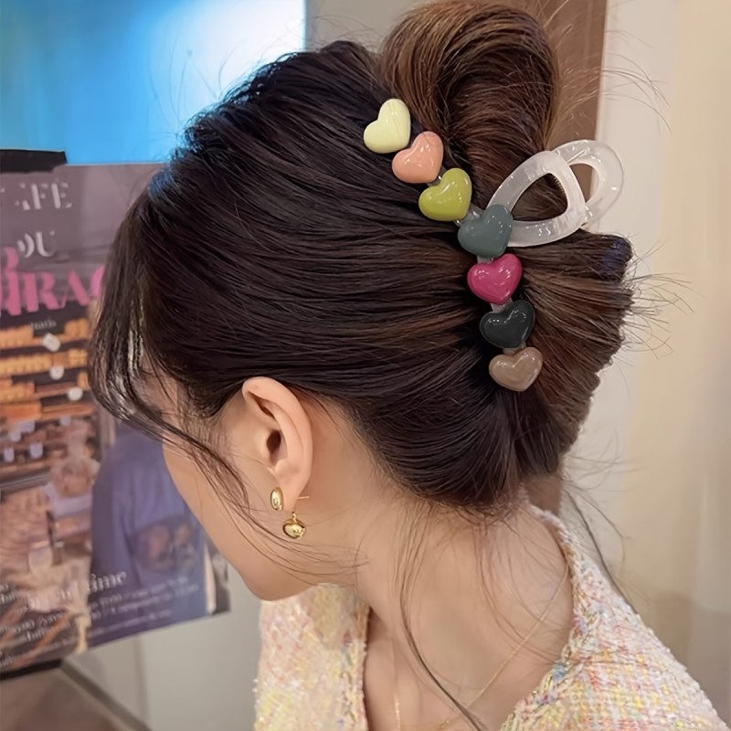 1pc Lovely Love Heart Pattern Decorative Hair Claw Clip Large Hair Grab Clip Colorful Hair Accessories For Women And daily uses Valentine's Day Wear