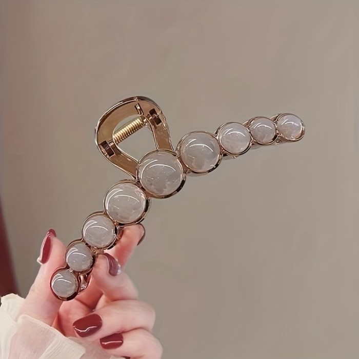 Elegant Acrylic Hair Claw With Round Beads - Large Shark Clip For Women, Chic Hollow-Out Design, Perfect For Styling Updos & Ponytails