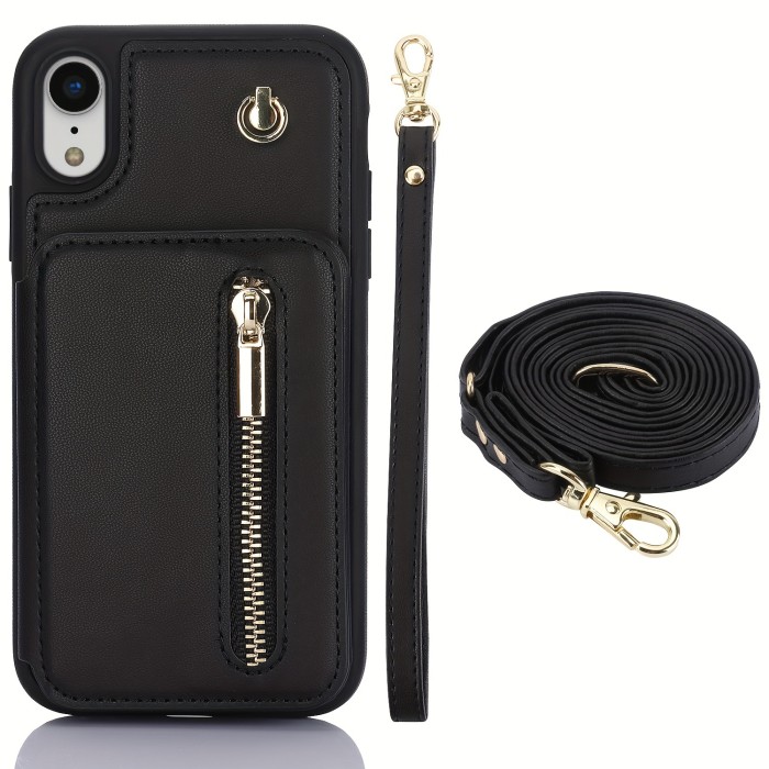 Crossbody PU Leather Back Case For IPhone 15 14 13 12 11 Pro X XS Max XR 8 7 Plus Ultra SE SE2 SE3 5G 2022 2020 Zipper Lanyard Wallet Card Slot Magnetic Stand Phone Cover