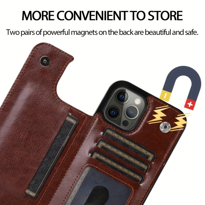 Wallet Phone Case With Card Holder, PU Leather Kickstand Card Slots Case, Double Magnetic Clasp And Durable Shockproof Cover, For IPhone 15 14 13 12 11 Pro Max XR XS Max SE 2022\u002F2020 7 8 Plus