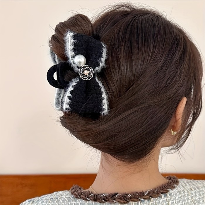 2pcs\u002Fset Faux Pearl Bowknot Decorative Hair Claw Clip Flower Hair Grab Clips Ponytail Holder For Women And daily uses