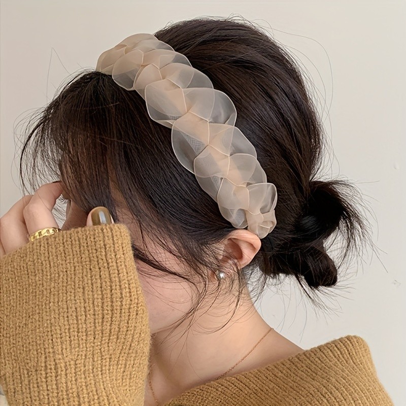 1pc Elegant Mesh Head Band Solid Color Wide Brimmed Head Wear Trendy Hair Accessories For Women And daily uses