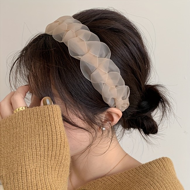 1pc Elegant Mesh Head Band Solid Color Wide Brimmed Head Wear Trendy Hair Accessories For Women And daily uses