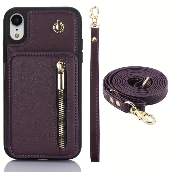 Crossbody PU Leather Back Case For IPhone 15 14 13 12 11 Pro X XS Max XR 8 7 Plus Ultra SE SE2 SE3 5G 2022 2020 Zipper Lanyard Wallet Card Slot Magnetic Stand Phone Cover