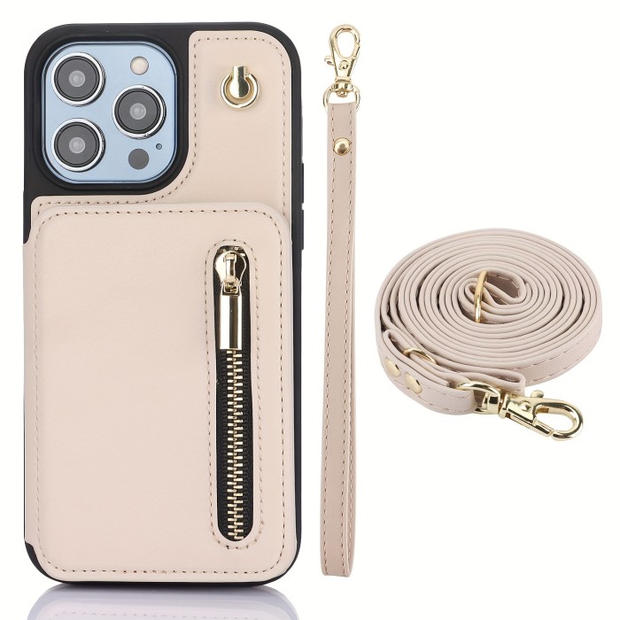 Crossbody PU Leather Back Case For IPhone 15 14 13 12 11 Pro X XS Max XR 8 7 Plus Ultra SE SE2 SE3 5G 2022 2020 Zipper Lanyard Wallet Card Slot Magnetic Stand Phone Cover