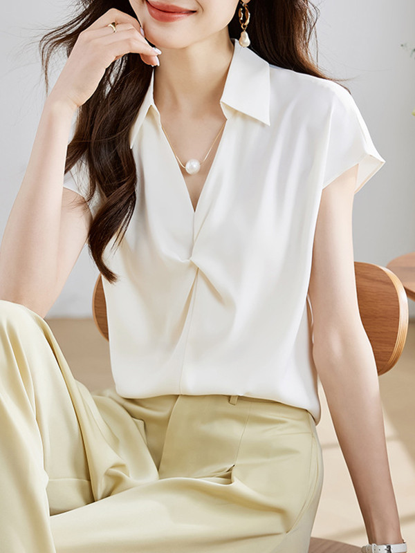 Solid Color Split-Joint Loose Raglan Sleeve Lapel Blouses&shirts Tops