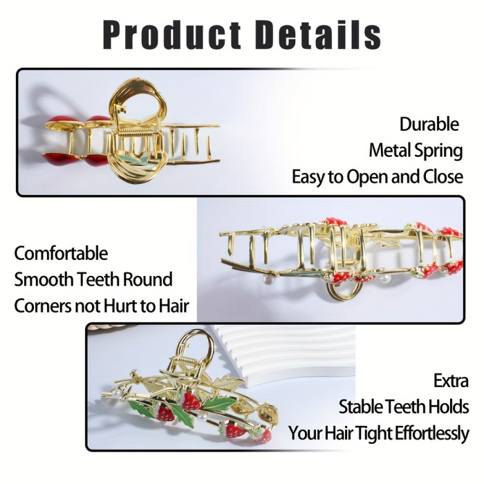 2pcs\u002Fset New Design Lady's Cute Sweet Cherry Strawberry Alloy Hair Clip Back Of The Head Hair Accessories