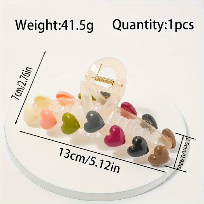 1pc Lovely Love Heart Pattern Decorative Hair Claw Clip Large Hair Grab Clip Colorful Hair Accessories For Women And daily uses Valentine's Day Wear