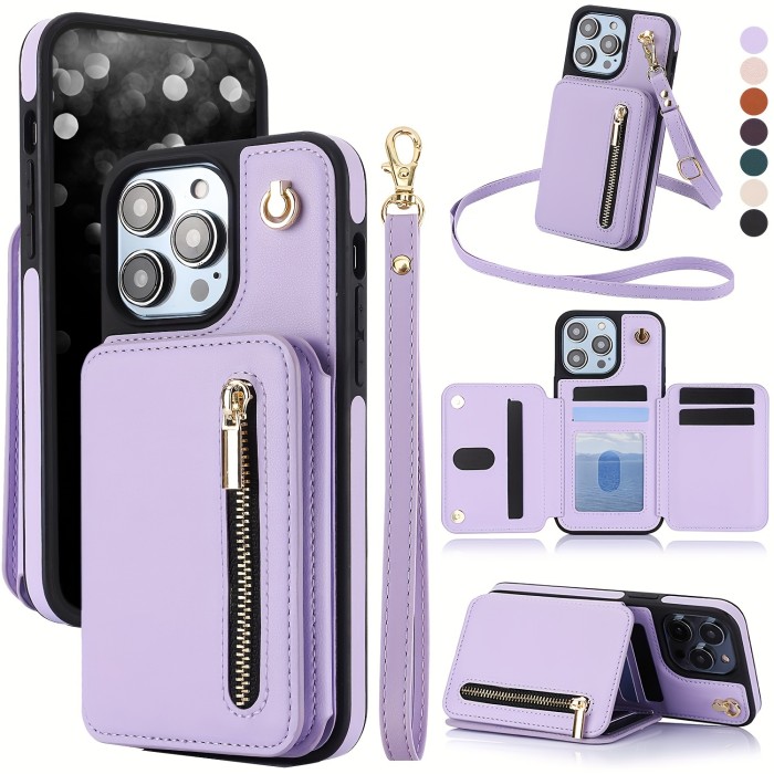 Crossbody PU Leather Back Case For IPhone 15 14 13 12 11 Pro X XS Max XR 8 7 Plus Ultra SE SE2 SE3 5G 2022 2020 Zipper Lanyard Wallet Card Slot Magnetic Stand Phone Cover