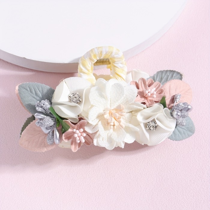 Elegant Flower Decorative Hair Claw Clip Trendy Large Non Slip Hair Grab Clip Ponytail Holder For Women And Daily Use