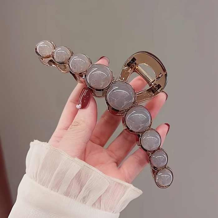 Elegant Acrylic Hair Claw With Round Beads - Large Shark Clip For Women, Chic Hollow-Out Design, Perfect For Styling Updos & Ponytails