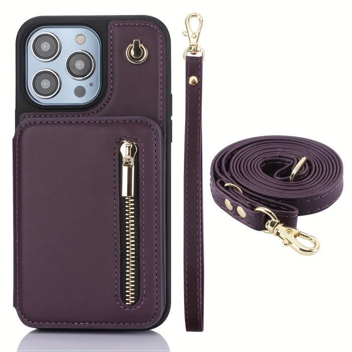 Crossbody PU Leather Back Case For IPhone 15 14 13 12 11 Pro X XS Max XR 8 7 Plus Ultra SE SE2 SE3 5G 2022 2020 Zipper Lanyard Wallet Card Slot Magnetic Stand Phone Cover