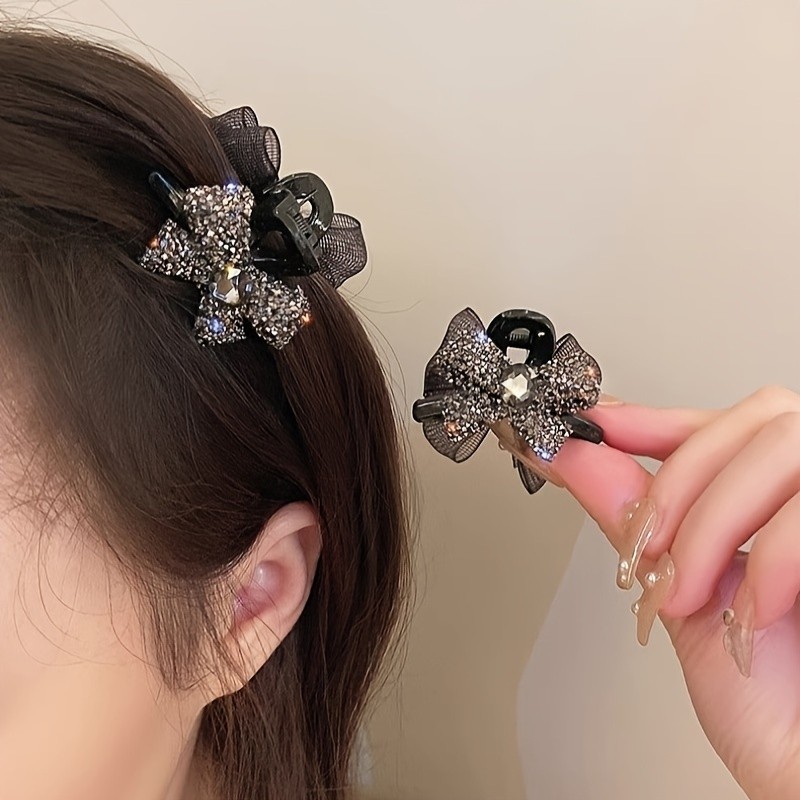 1\u002F2 Pcs Bow Rhinestones Decor Hair Claw Clips, Nonslip Hair Clips For Women, Strong Hold Hair Accessory For Thick, Thin And Other Hair Types