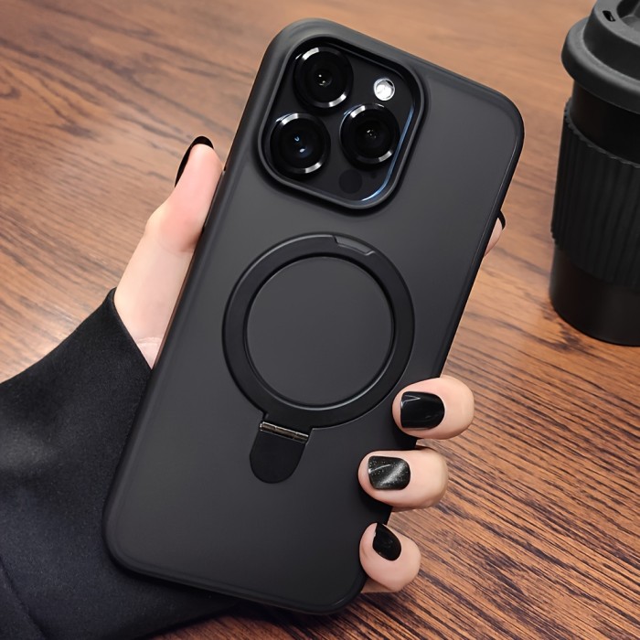 Luxury Magnetic Holder Armor Shockproof Wireless Charging Phone Case, For iPhone 11\u002F12\u002F13\u002F14\u002F15 Pro Max Silicone Frame Shockproof, Hard PC Back Cover, New 2024