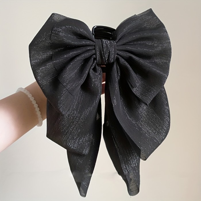 1pcs Black Large Bow Ribbon Hair Claw Clip Elegant Vintage Grab Hair Clip Headwear Hair Accessories
