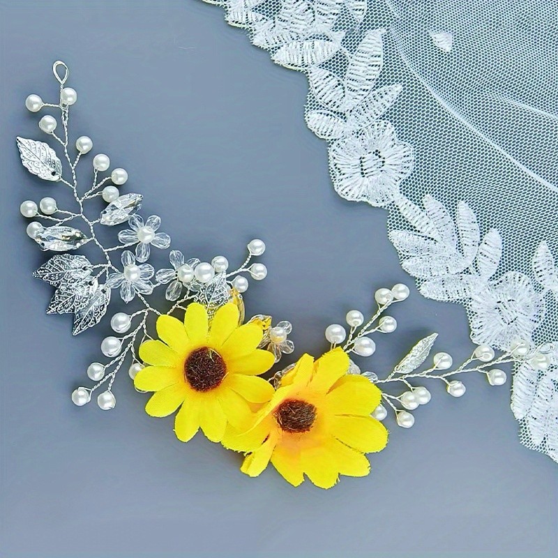 1PC Sweet Handmade Sun Flower Pearl Hair Hoops for Women's Daily Matching