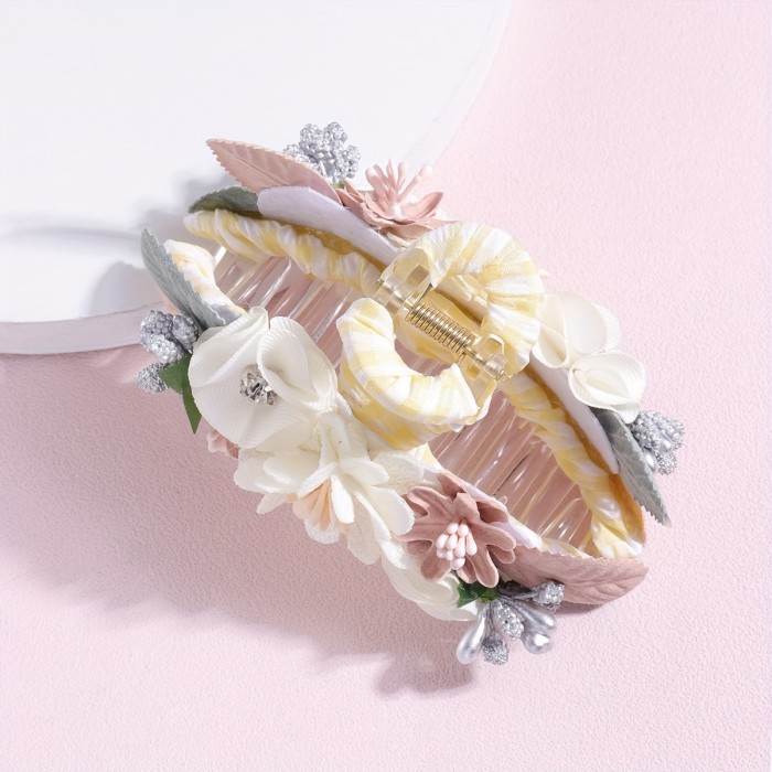 Elegant Flower Decorative Hair Claw Clip Trendy Large Non Slip Hair Grab Clip Ponytail Holder For Women And Daily Use