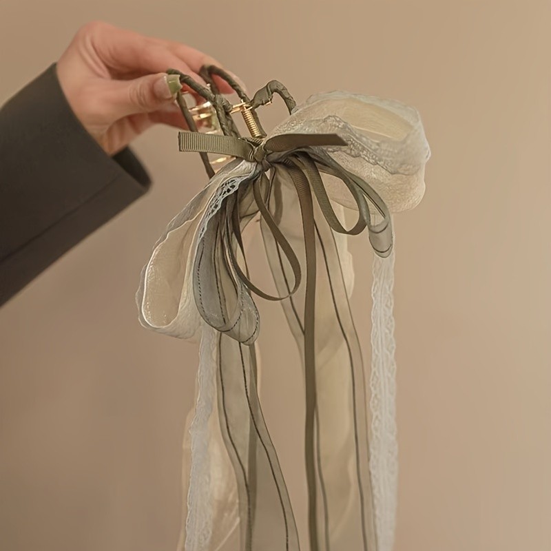 Bowknot Shaped Hair Clips Mesh And Lace Ribbon Decorative Hair Claw Clips Elegant Hair Bun Decoration Hair Accessories For Women And daily use