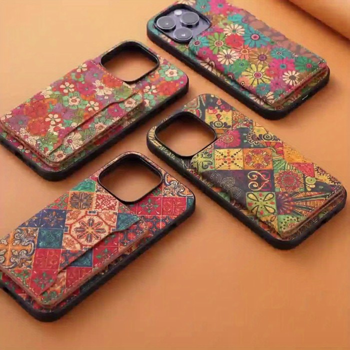 Wallet Case For iPhone 15 14 13 12 Pro Max Plus With Glue Card Holder, Fashion Design Flower Pattern, Wooden material, Foldable Wallet, With 3 Card Slots Can insert 3-5 Cards, Shockproof Cover