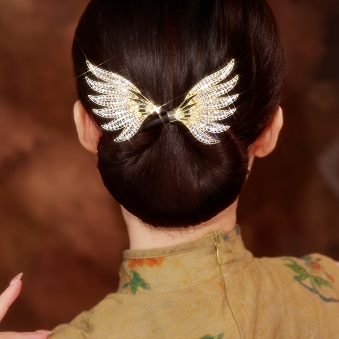 Vintage Bling Bling Rhinestone Decorative Wing Hair Bun Maker Elegant Twist Hair Clip For Women And Daily Use