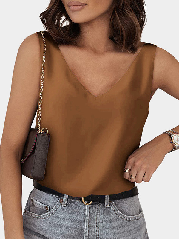 Solid Color Loose Sleeveless V-Neck Vest Top