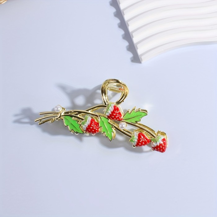 2pcs\u002Fset New Design Lady's Cute Sweet Cherry Strawberry Alloy Hair Clip Back Of The Head Hair Accessories