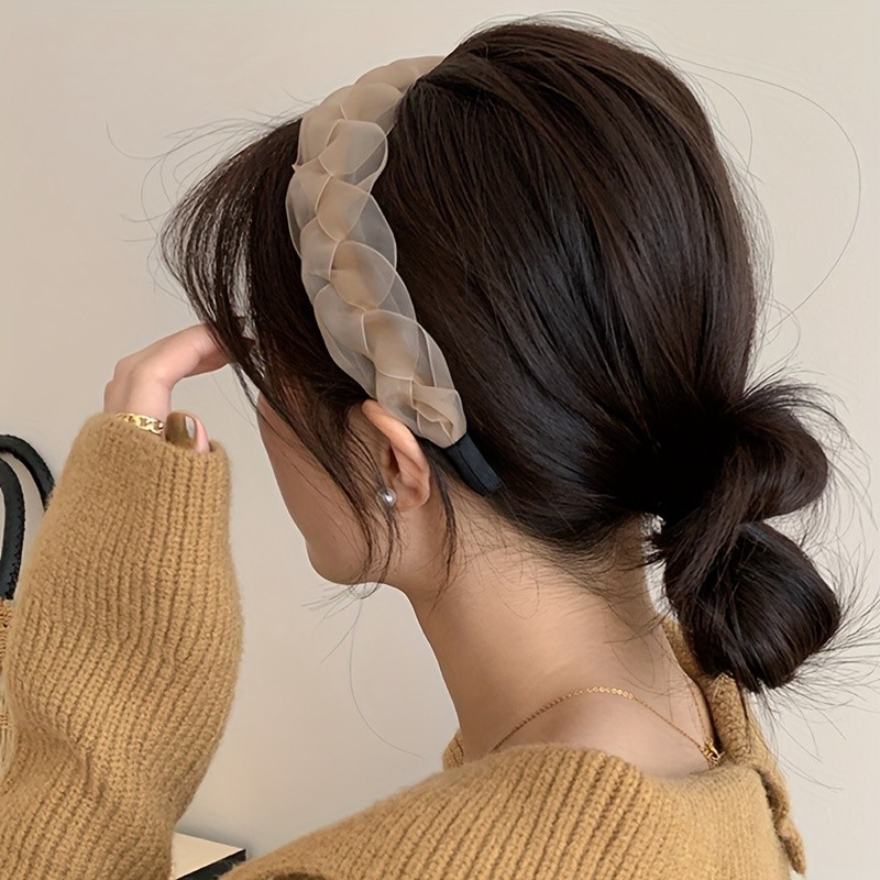 1pc Elegant Mesh Head Band Solid Color Wide Brimmed Head Wear Trendy Hair Accessories For Women And daily uses