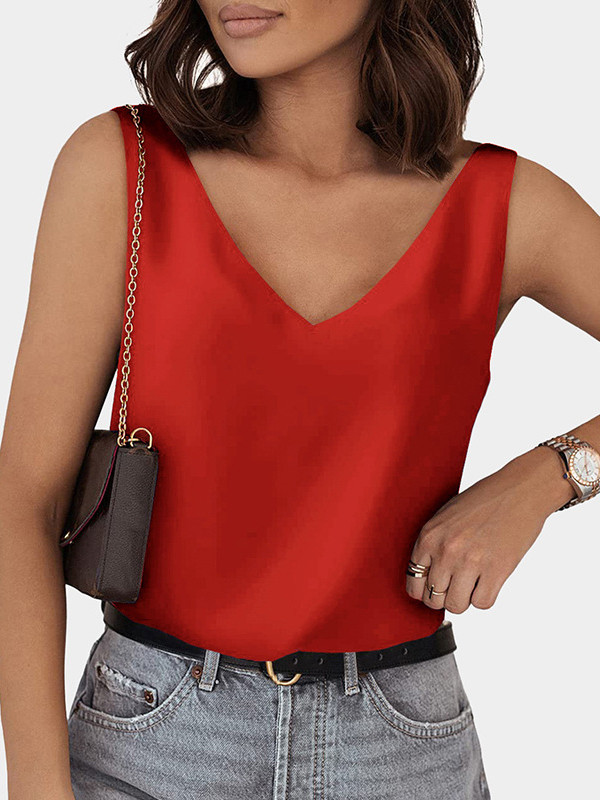 Solid Color Loose Sleeveless V-Neck Vest Top