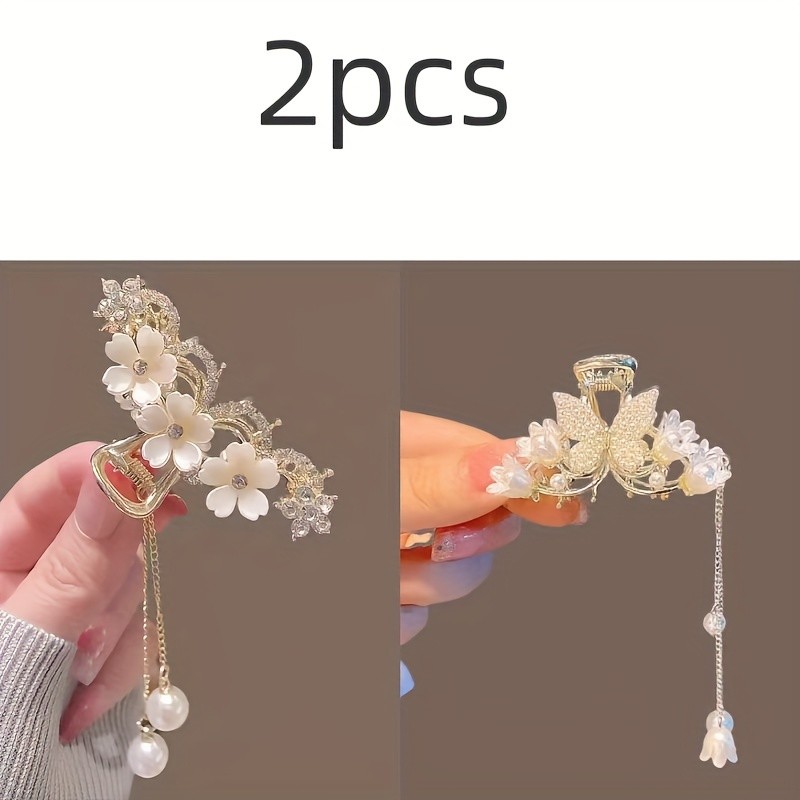New Camellia Water Diamond Style Artificial Pearl Tassel Hair Clip, Simple and Elegant Metal Hair Clip