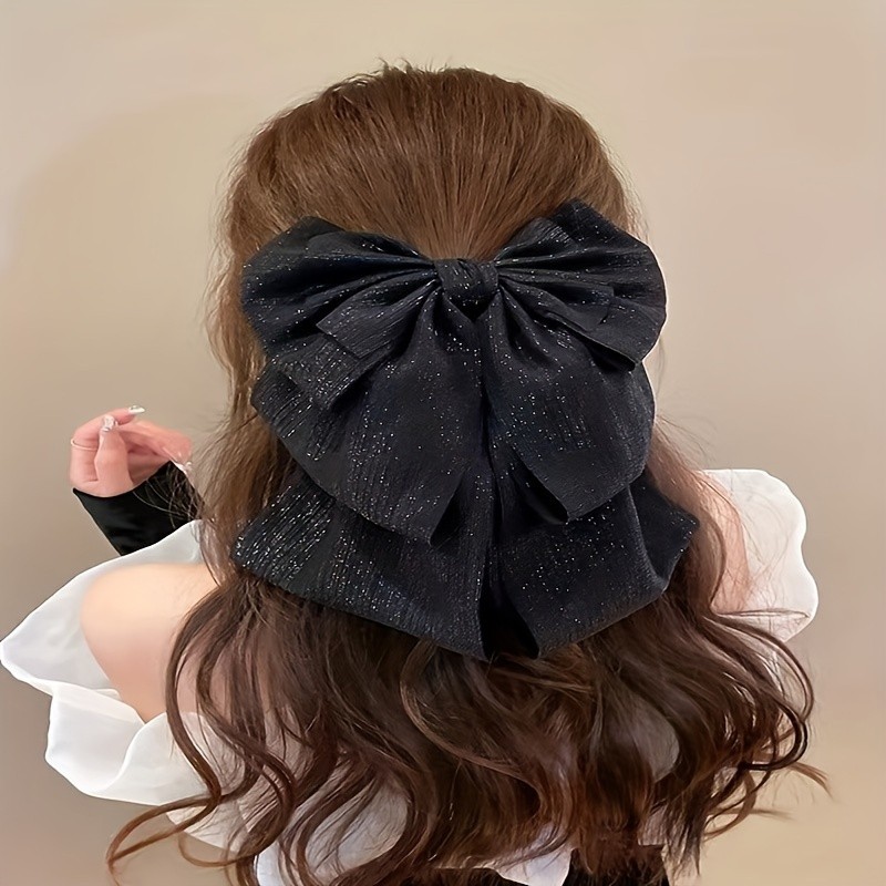1pcs Black Large Bow Ribbon Hair Claw Clip Elegant Vintage Grab Hair Clip Headwear Hair Accessories