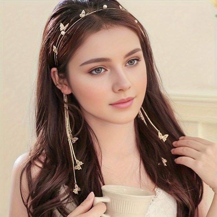1pc Elegant Butterfly Tassel Hairband For Women, Ethereal Photography Prop, Woodland Hair Clip Accessory, Traditional Chinese Hair Ornament, Sweet Style