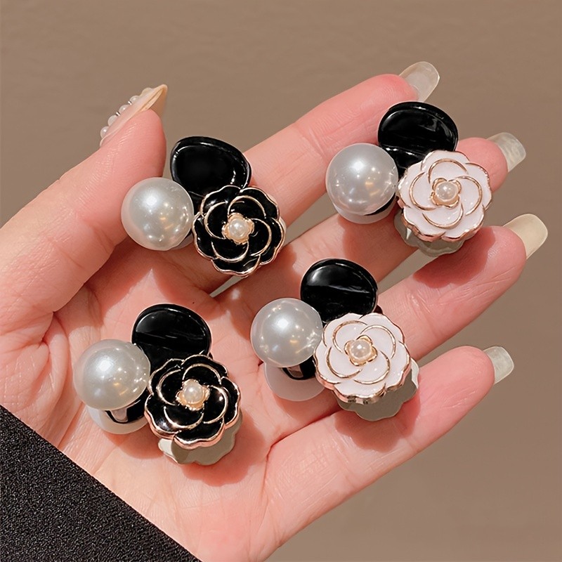 Vintage Camellia Flower Faux Pearl Decorative Hair Grab Clip Elegant Hair Side Clip For Women And Daily Use Wear