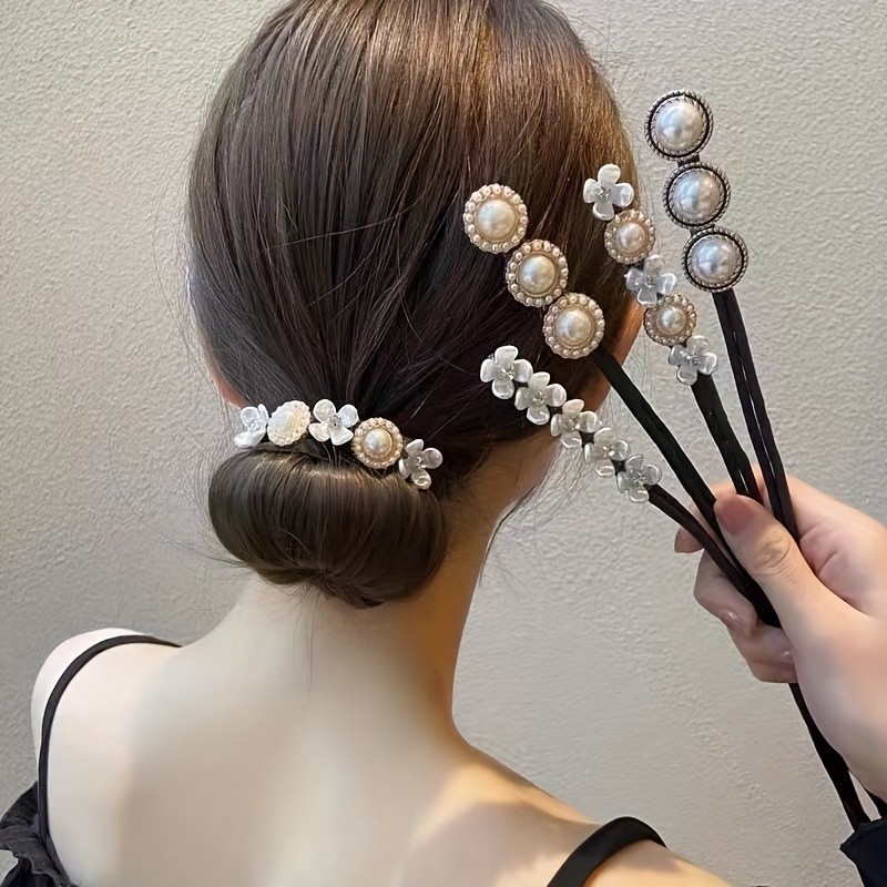 1pc\u002F4pcs Twist Hair Bun Maker, Faux Pearl Decorative Hair Clip, Flower Hair Band, DIY Hair Styling Accessories For Women And daily uses