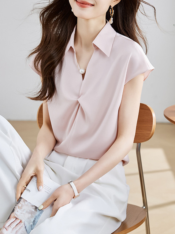 Solid Color Split-Joint Loose Raglan Sleeve Lapel Blouses&shirts Tops