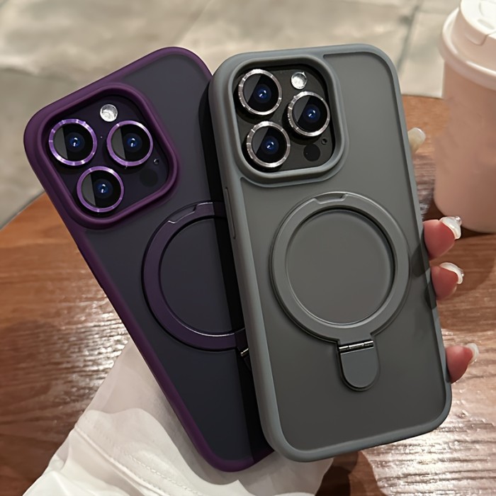 Luxury Magnetic Holder Armor Shockproof Wireless Charging Phone Case, For iPhone 11\u002F12\u002F13\u002F14\u002F15 Pro Max Silicone Frame Shockproof, Hard PC Back Cover, New 2024