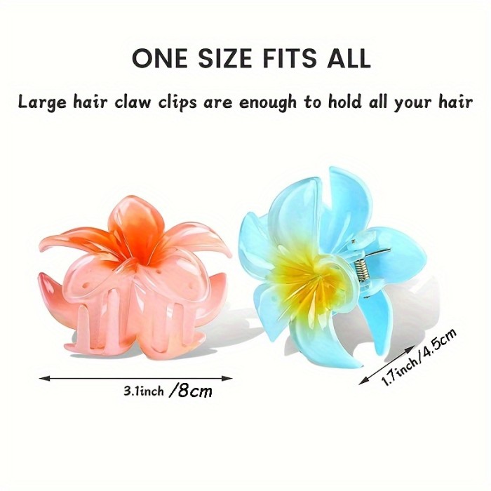 Flower Hair Claw Clips Set of 6, Elegant Y2K Style Plastic Hair Claws, Multi-Color Solid Floral Hair Accessories for Women and Girls, Non-Slip Strong Grip Hair Clips for Thick and Thin Hair - Stylish Beach Vacation Hairpiece (Assorted Colors)