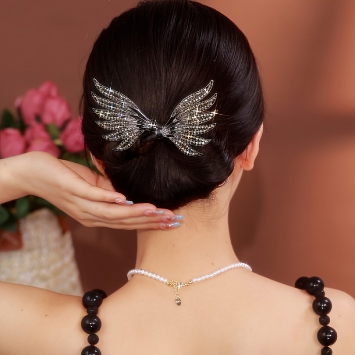 Vintage Bling Bling Rhinestone Decorative Wing Hair Bun Maker Elegant Twist Hair Clip For Women And Daily Use
