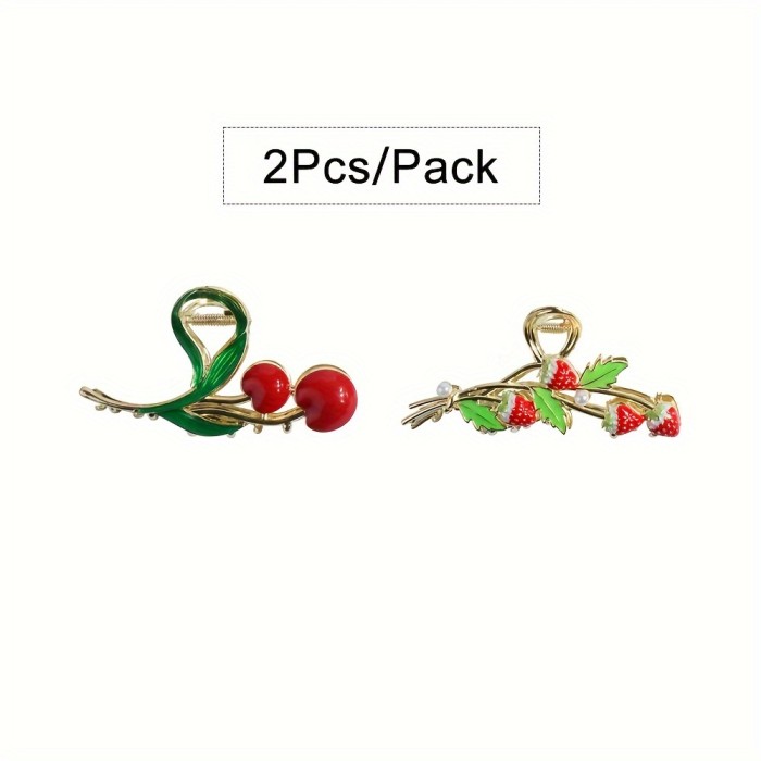 2pcs\u002Fset New Design Lady's Cute Sweet Cherry Strawberry Alloy Hair Clip Back Of The Head Hair Accessories