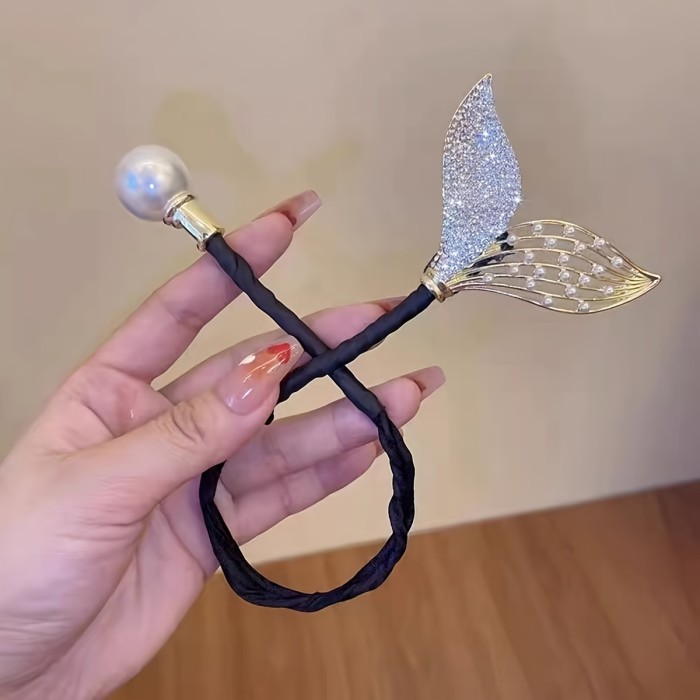 1pc Fishtail Shaped Rhinestones Faux Pearls Decor Hair Bun Maker DIY Elegant Lazy Hair Curler French Twist Hairstyle Bun Hair Accessories