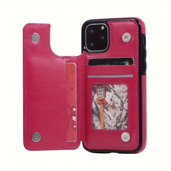 Wallet Phone Case With Card Holder, PU Leather Kickstand Card Slots Case, Double Magnetic Clasp And Durable Shockproof Cover, For IPhone 15 14 13 12 11 Pro Max XR XS Max SE 2022\u002F2020 7 8 Plus