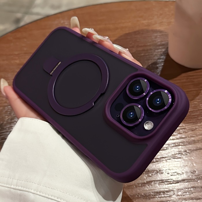Luxury Magnetic Holder Armor Shockproof Wireless Charging Phone Case, For iPhone 11\u002F12\u002F13\u002F14\u002F15 Pro Max Silicone Frame Shockproof, Hard PC Back Cover, New 2024