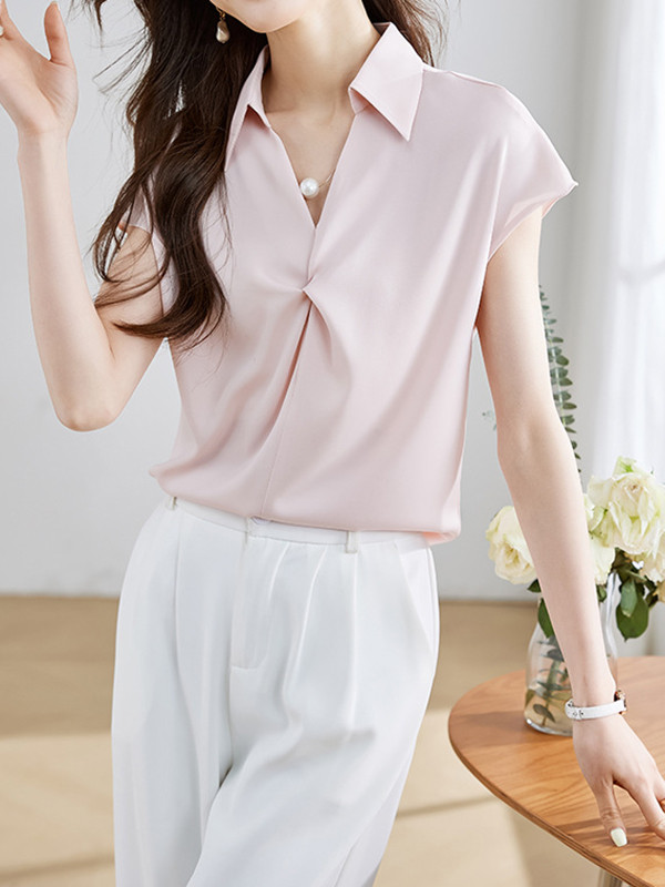 Solid Color Split-Joint Loose Raglan Sleeve Lapel Blouses&shirts Tops