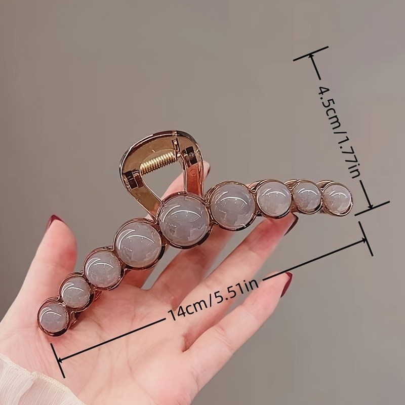 Elegant Acrylic Hair Claw With Round Beads - Large Shark Clip For Women, Chic Hollow-Out Design, Perfect For Styling Updos & Ponytails