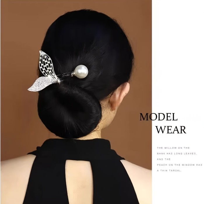 1pc Fishtail Shaped Rhinestones Faux Pearls Decor Hair Bun Maker DIY Elegant Lazy Hair Curler French Twist Hairstyle Bun Hair Accessories