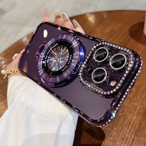 Luxury Bling Glitter Ring Bracket Magnetic Plating Phone Case For iPhone 15 14 13 12 11 Pro Max 15 Plus Kickstand Shockproof Soft Back Cove Accessories Protection