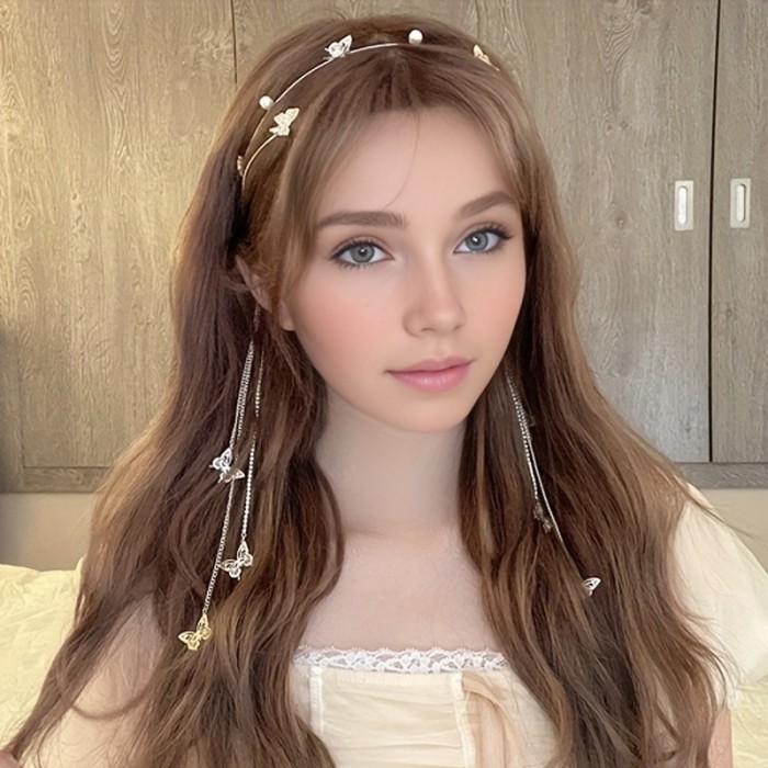 1pc Elegant Butterfly Tassel Hairband For Women, Ethereal Photography Prop, Woodland Hair Clip Accessory, Traditional Chinese Hair Ornament, Sweet Style