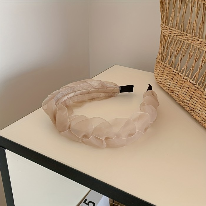 1pc Elegant Mesh Head Band Solid Color Wide Brimmed Head Wear Trendy Hair Accessories For Women And daily uses