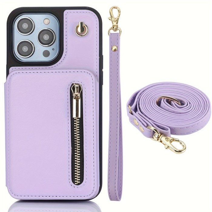 Crossbody PU Leather Back Case For IPhone 15 14 13 12 11 Pro X XS Max XR 8 7 Plus Ultra SE SE2 SE3 5G 2022 2020 Zipper Lanyard Wallet Card Slot Magnetic Stand Phone Cover