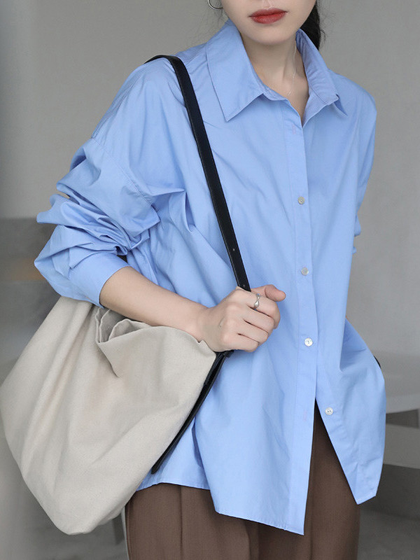 Split-Joint Long Sleeves Loose Lapel Blouses&Shirts Tops
