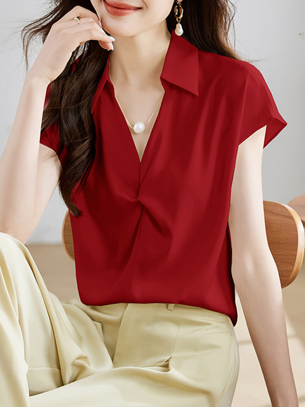 Solid Color Split-Joint Loose Raglan Sleeve Lapel Blouses&shirts Tops